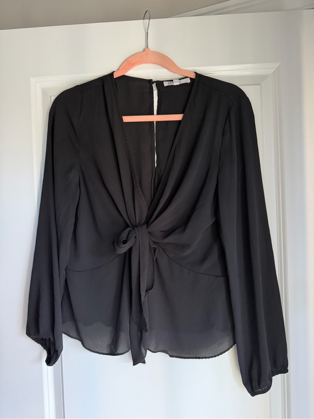 Black Tie-Front Chiffon Blouse